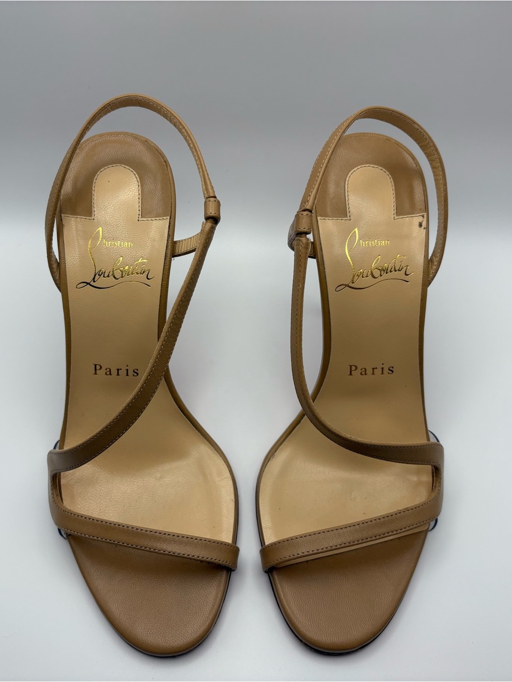 Christian Louboutin Rosalie 100 mm - Tan Leather Crisscross Slingback Heels - Picture 2 of 12